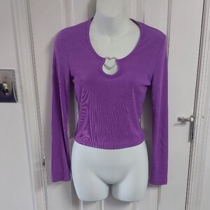Violet Long Sleeve Top with Rhinestone Heart Detail